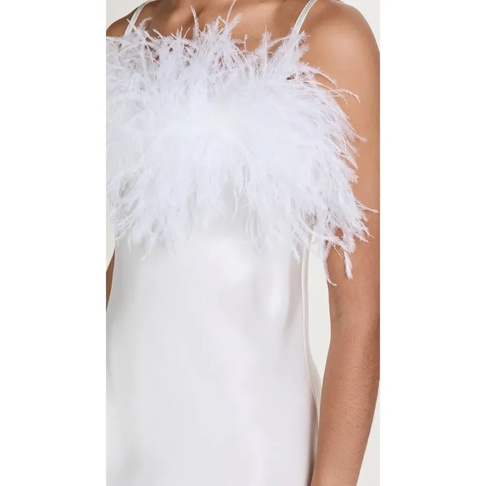 Sleeper White Boheme Feather Trim Slip Dress Size XS 100% Rayon Satin Bridal